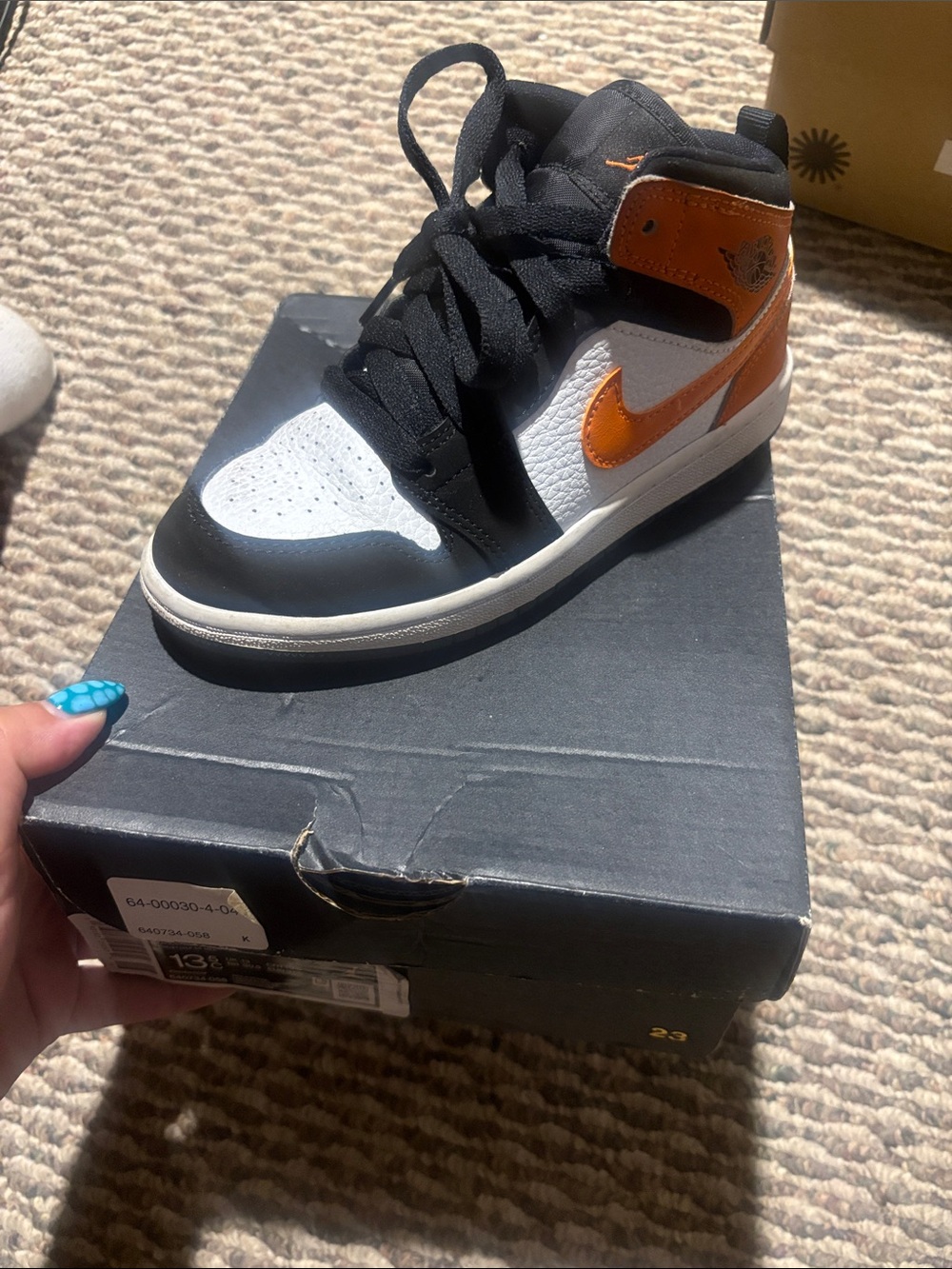 Jordan Kids Black White Orange High-Top Sneakers